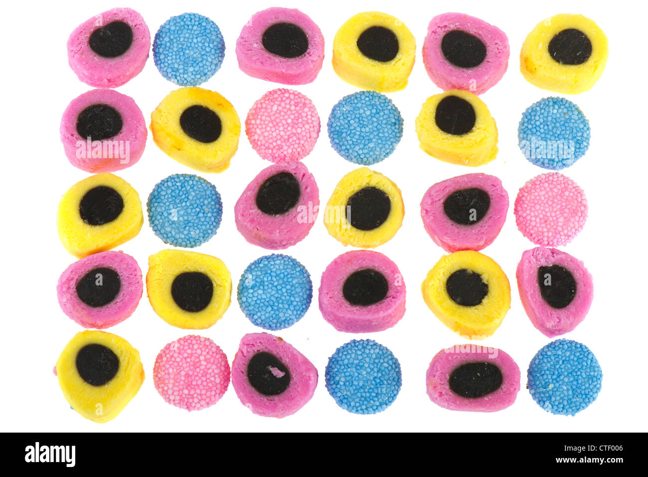 Colorful English licorice candy isolated over white background Stock