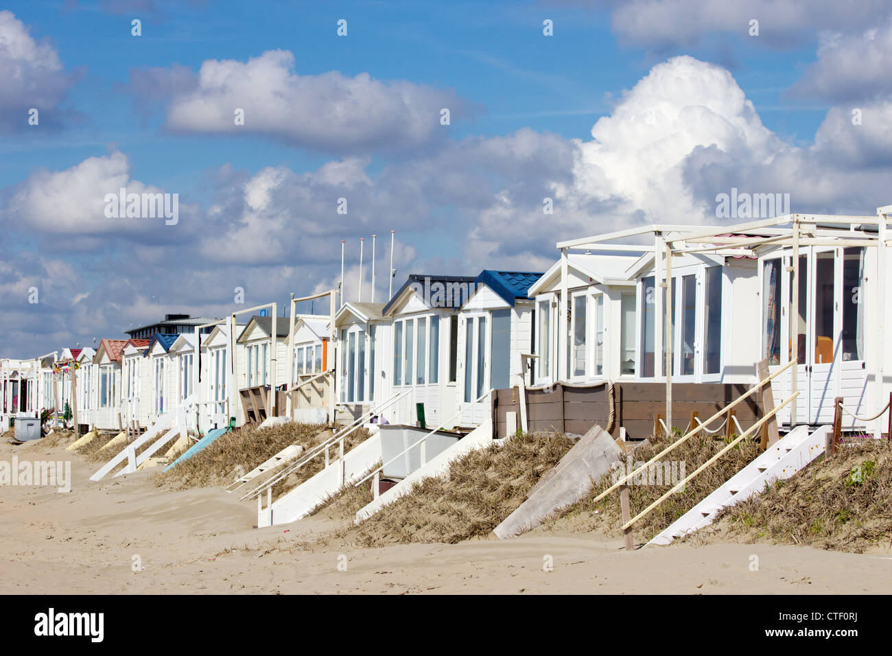 Beach houses at the Dutch coastline in Zandvoort, The Netherlands Stock Photo
