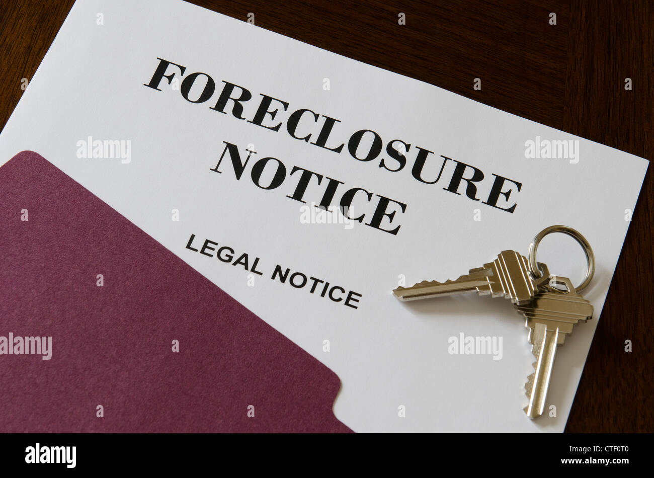 Real Estate Home Foreclosure Legal Notice And Keys Stock Photo
