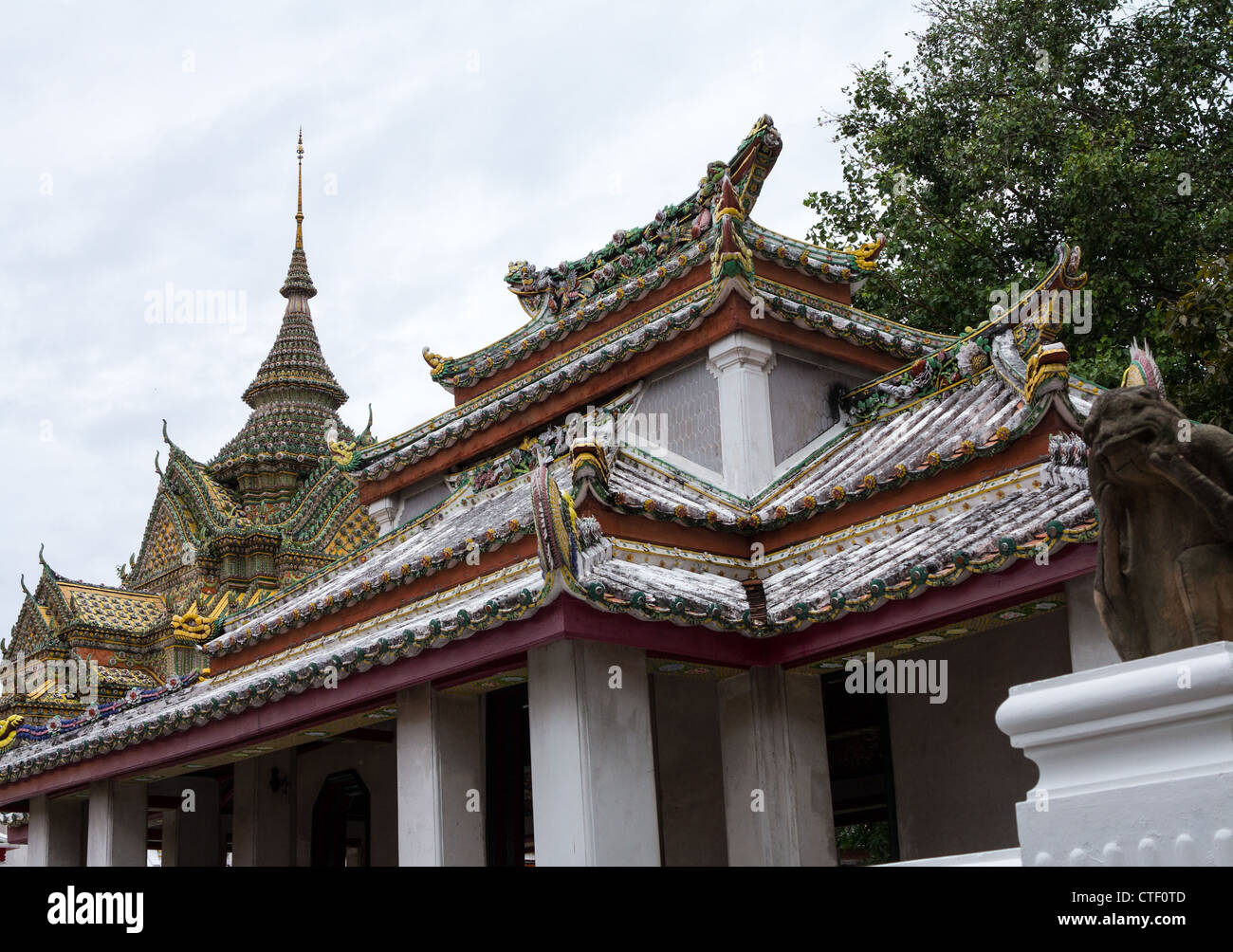 Detail of roofs and towers of Wat Po temple in Thailand Stock Photo