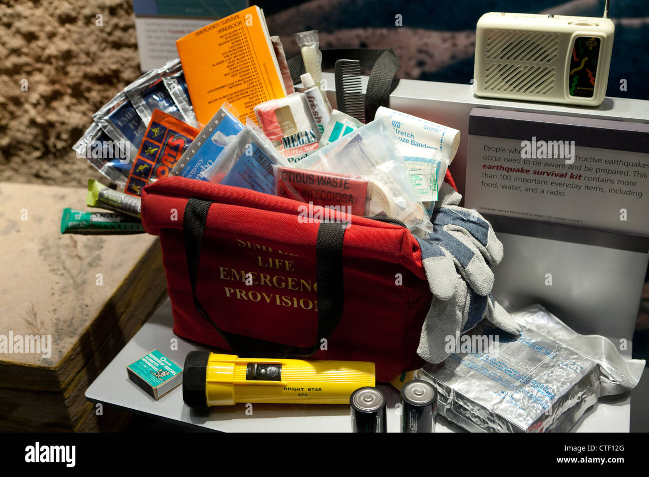 Earthquake survival kit Stock Photo
