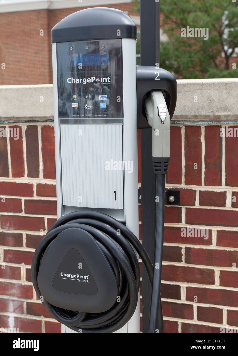 Siemens Electric vehicle charging post - University of Maryland, College Park Stock Photo