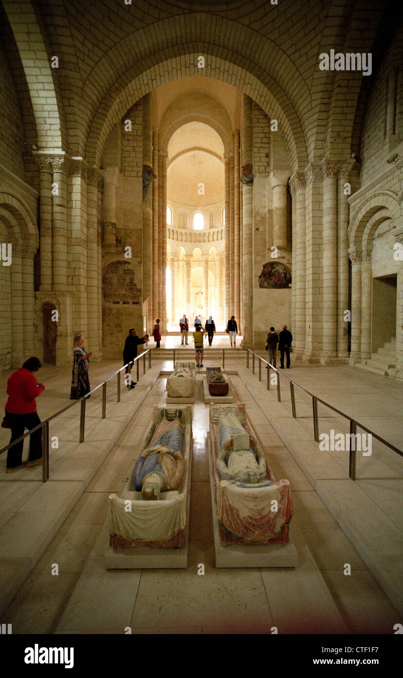 Fontevraud Abbey, Loire, France. July 201.Tombs of the Plantagenet family: Eleanor of Aquitaine and Henry II of England Stock Photo