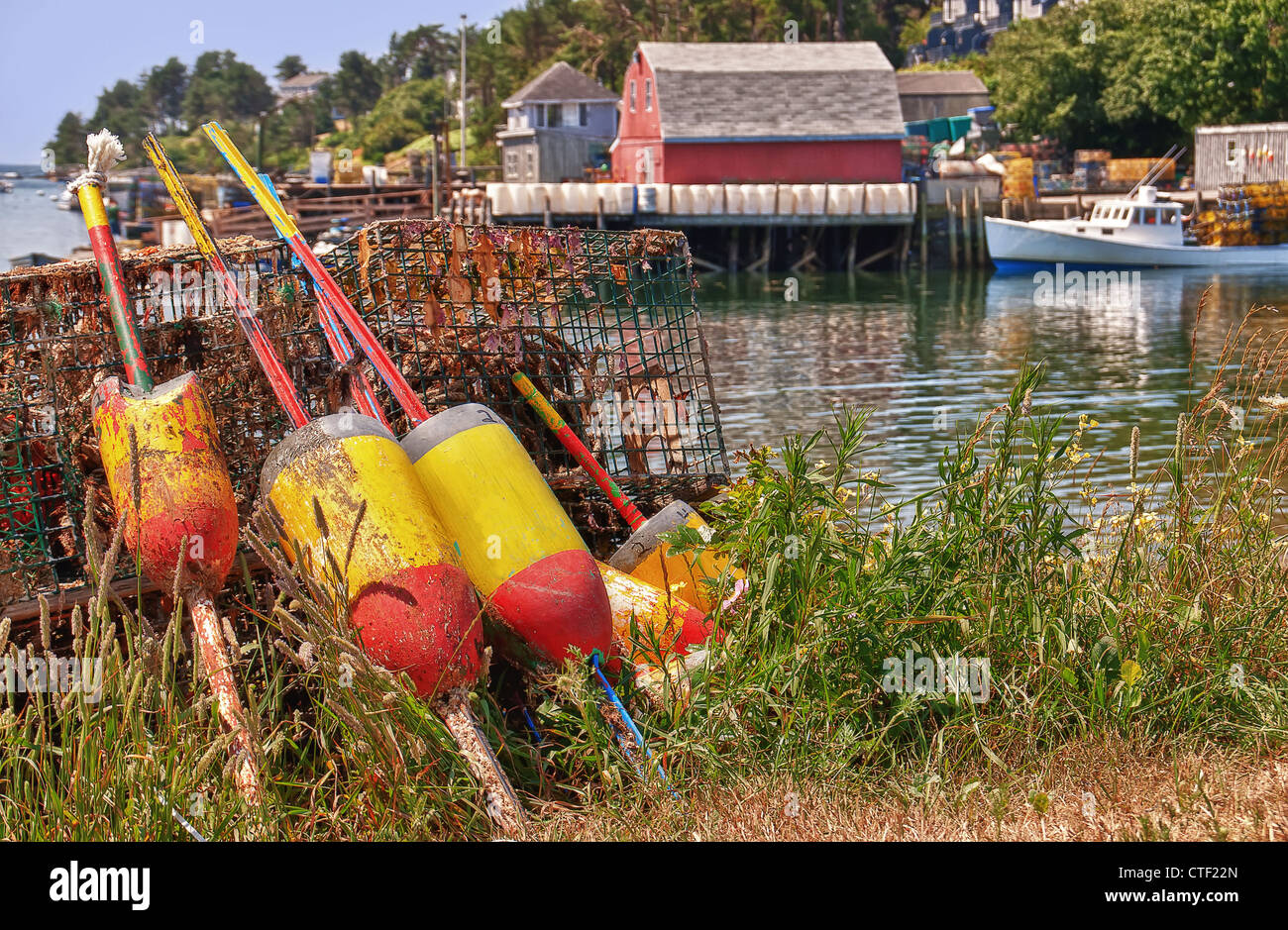 Lobster buoys and traps in a fishing village, Maine Stock Photo Alamy
