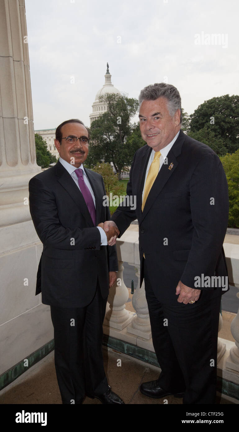 H.E. Lt. General Shaikh Rashed Bin Abdulla Al Khalifa, Bahrain Minister of Interior meets with Rep. Peter King (R-NY) during an Stock Photo