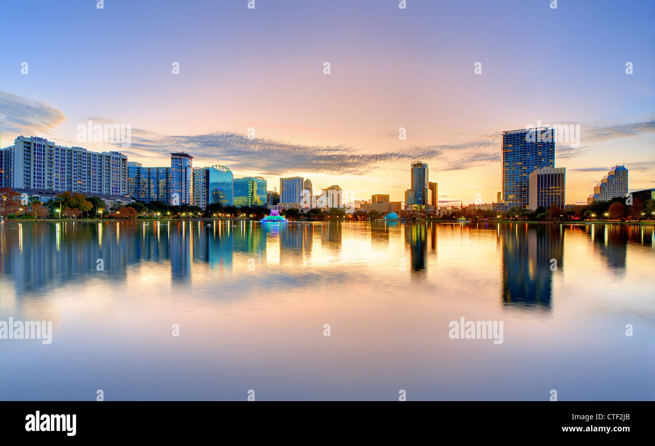Skyline of Orlando, Florida from lake Eola. Stock Photo