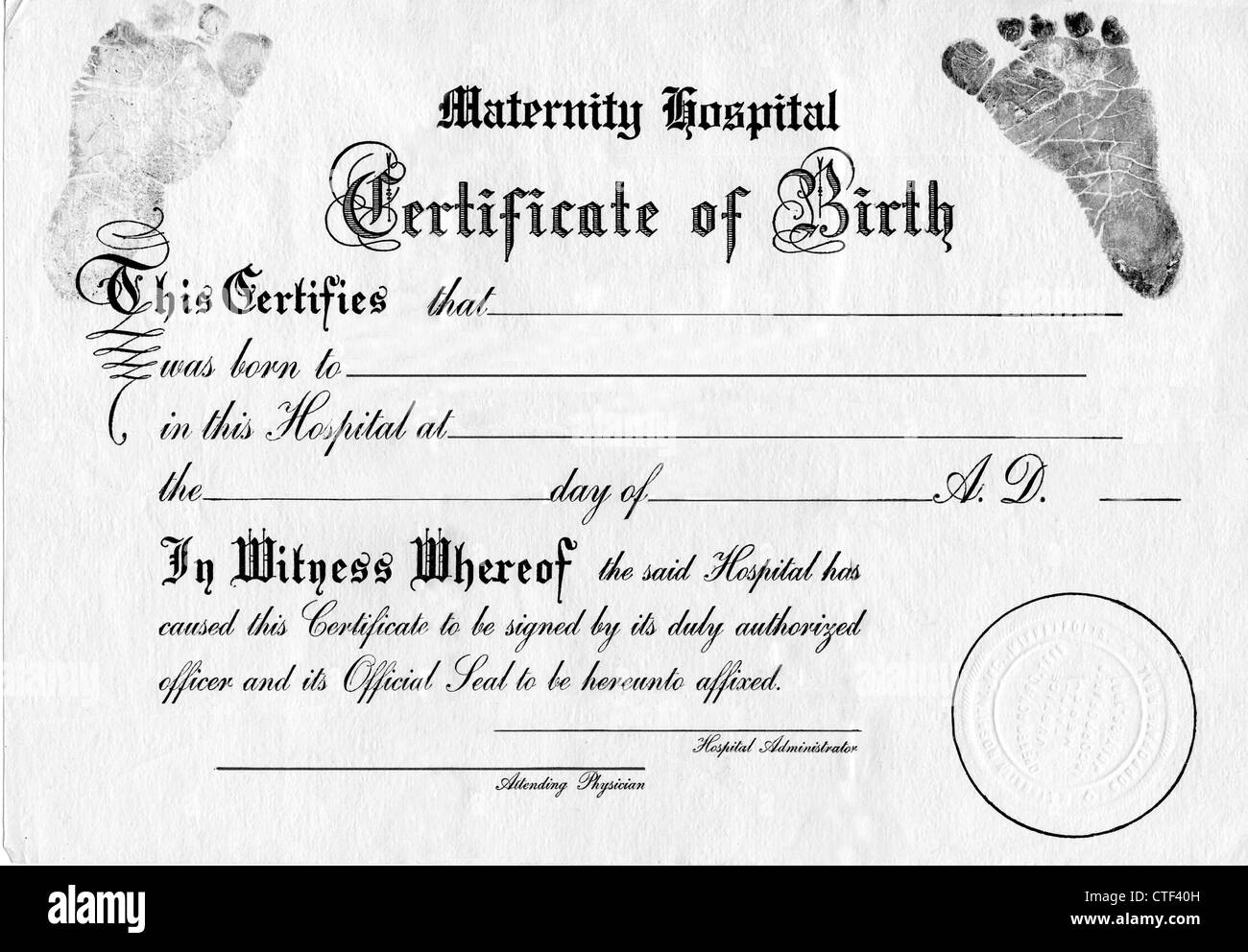 Birth Certificate Black and White Stock Photos & Images - Alamy In Editable Birth Certificate Template