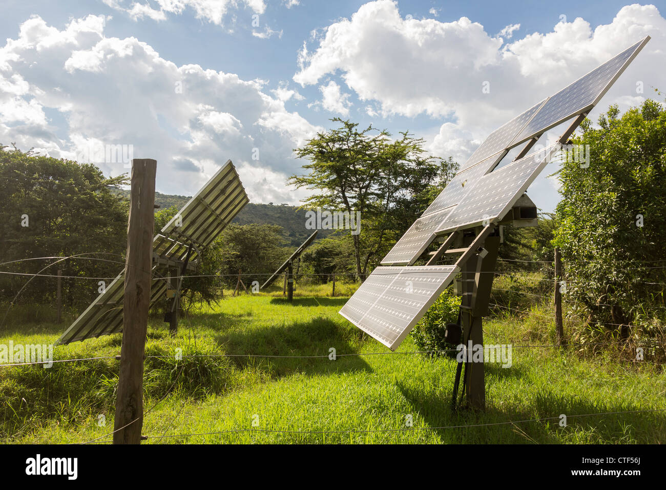 A solar array at a tourist camp in Kenya Stock Photo