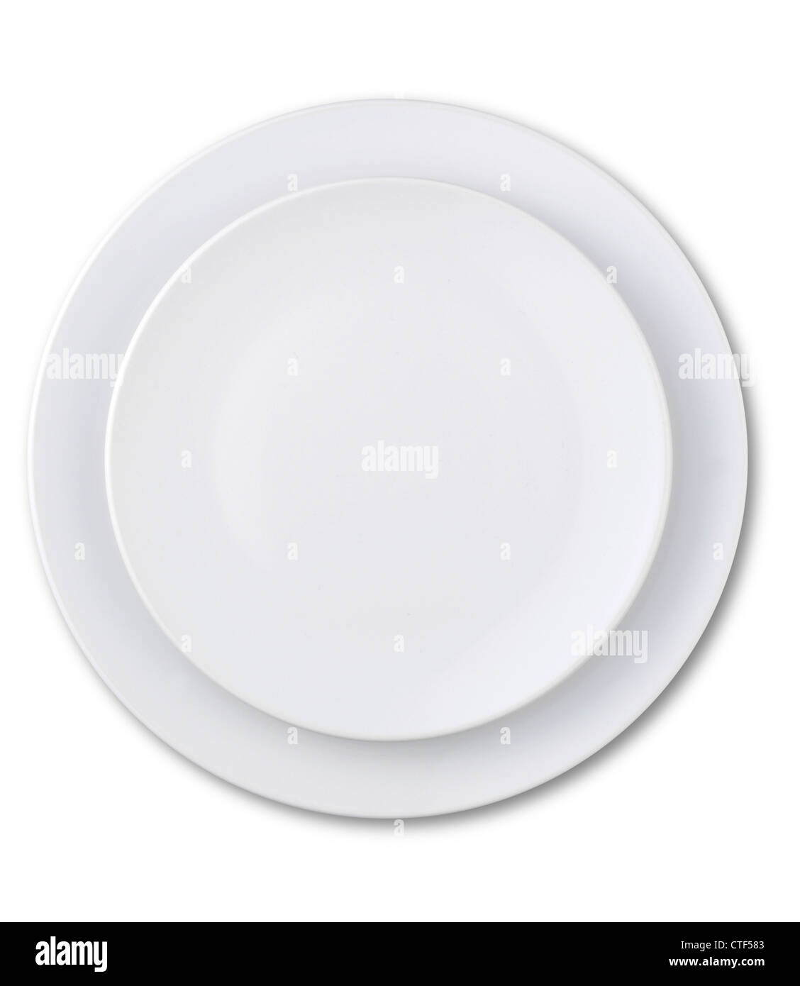 an overhead view of an empty plate isolated on white with a clipping path Stock Photo