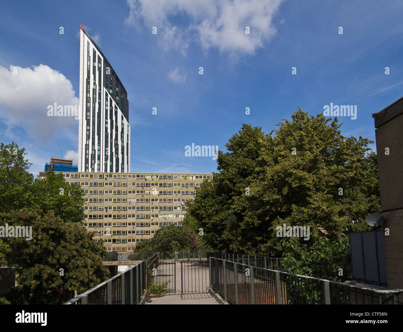 view of Heygate estate, council housed marked for demolition as plans to redevelop the area of Elephant and Castle South London Stock Photo
