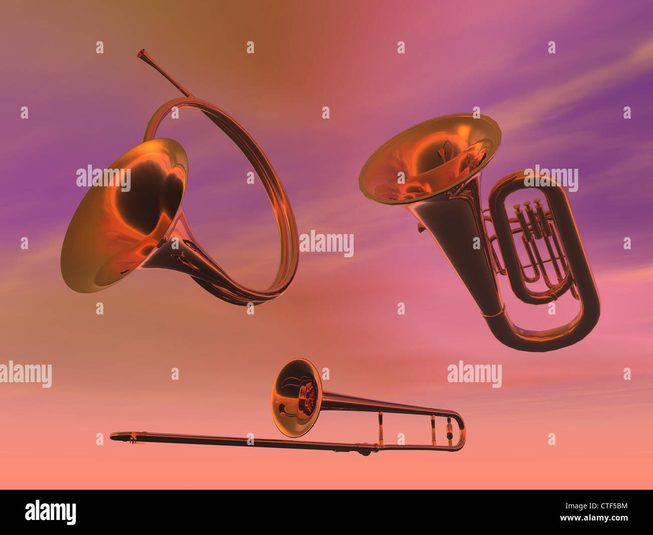 Brass band instruments in pink background Stock Photo Alamy