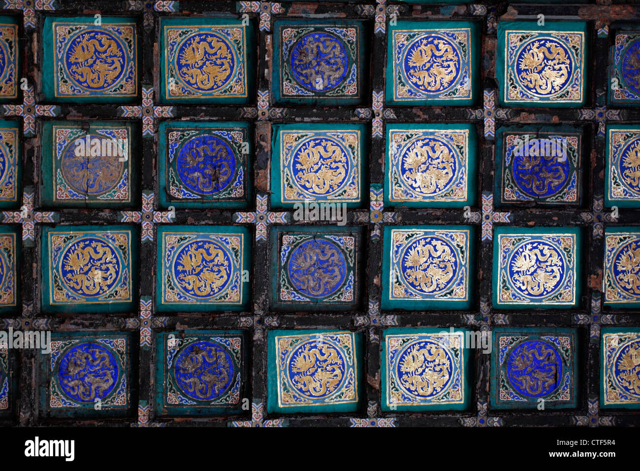 Wooden Painted Ceiling Tiles At The Forbidden City Beijing China