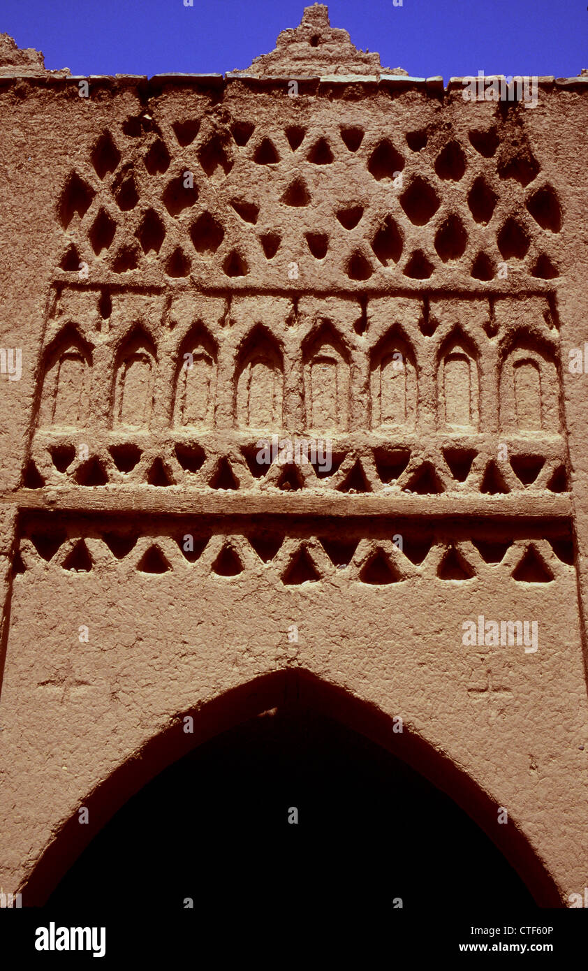 Decorative gateway into a kasbah near Zagora, south Morocco Stock Photo