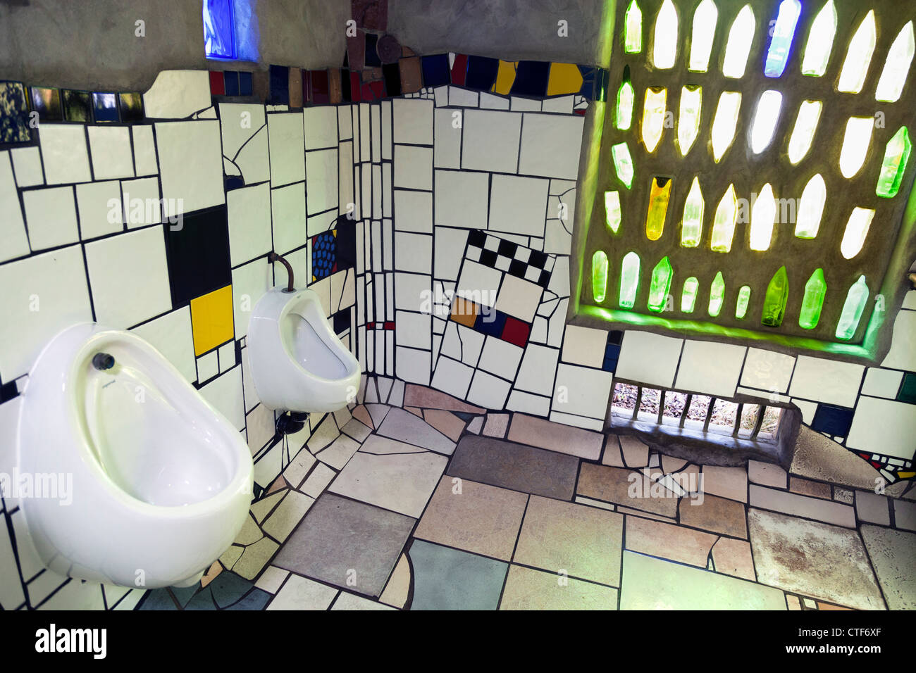 Hunterwasser's famous public toilets in Kawakawa, New Zealand 2 Stock