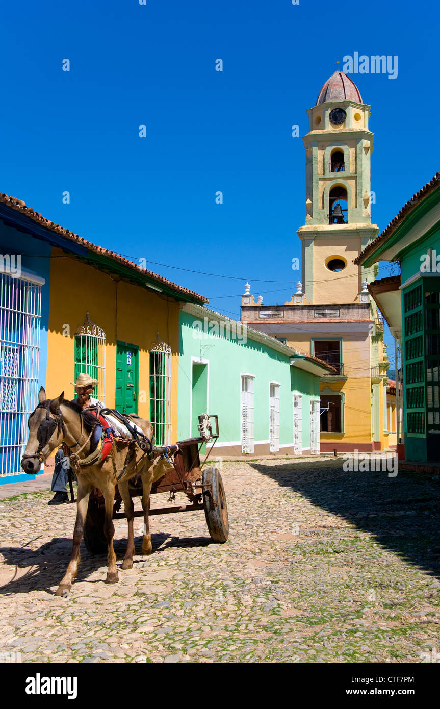 Horse and Cart, Convent of San Francisco, Trinidad, Cuba Stock Photo