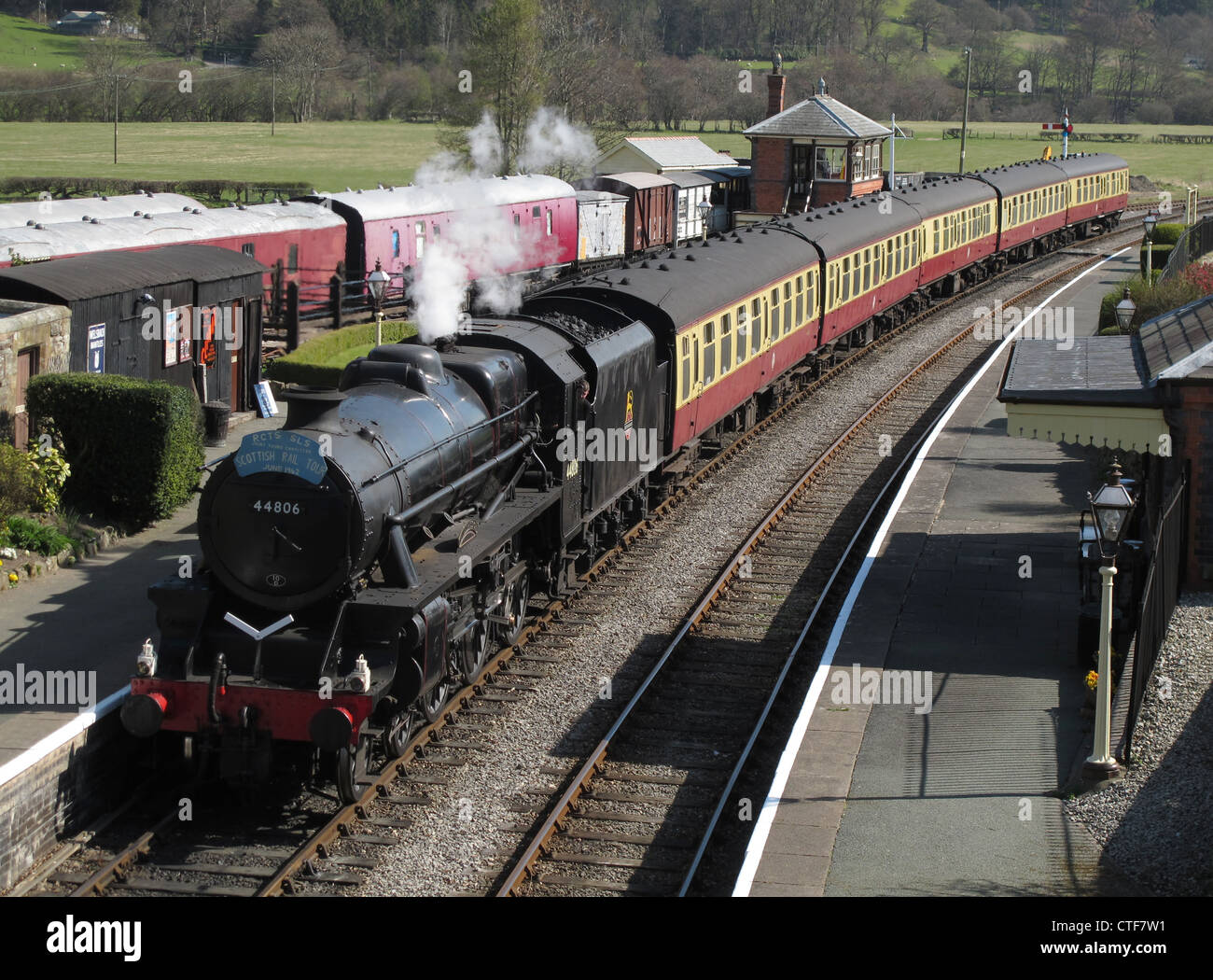 Steam train, Carrog station, Llangollen Railway, North Wales Stock