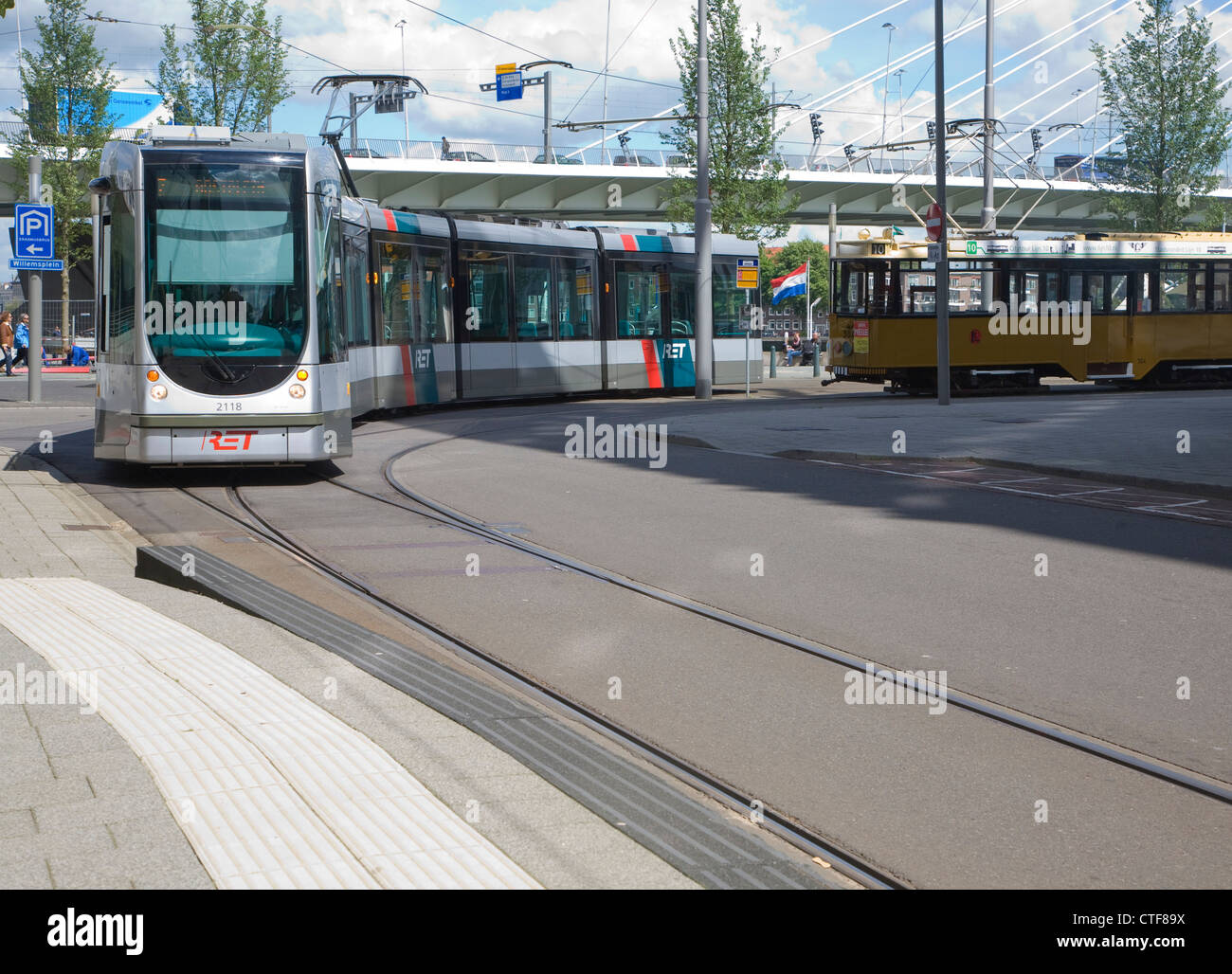Tram train in the streets of Rotterdam, Netherlands Stock Photo
