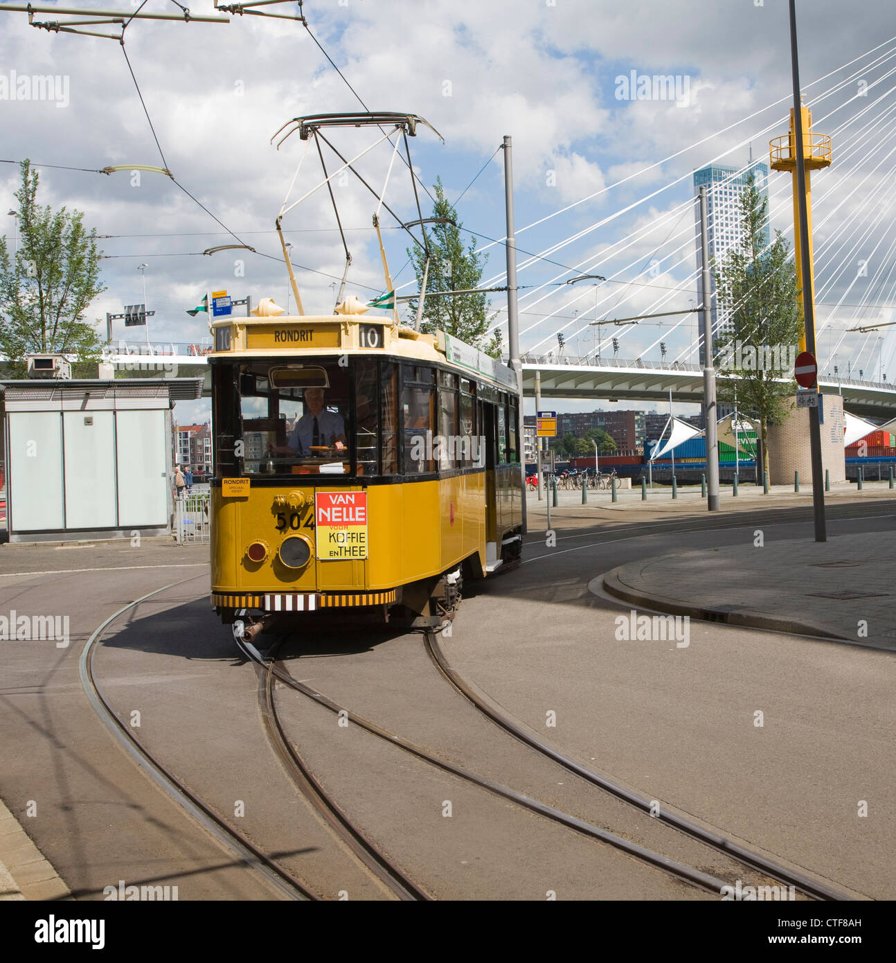 Historic sightseeing tram train on tourist route 10 around the city, Rotterdam, Netherlands Stock Photo