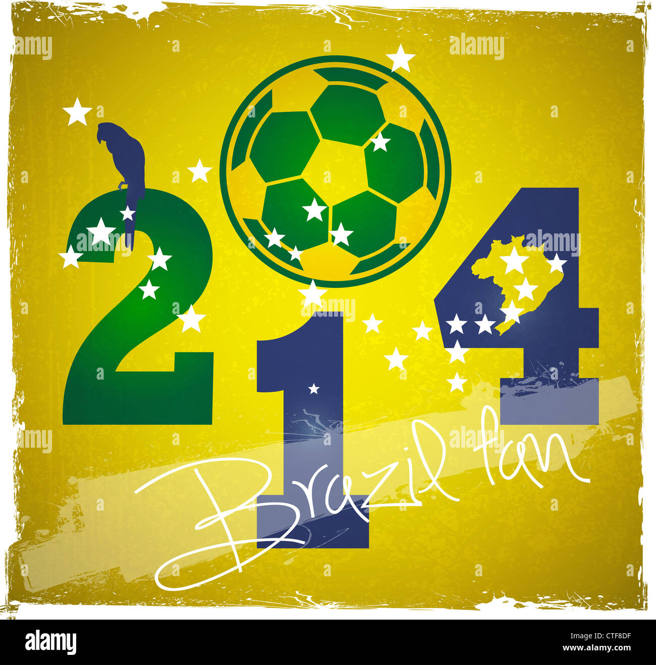 2014 Brazil fan football world cup poster on grunge background Stock Photo