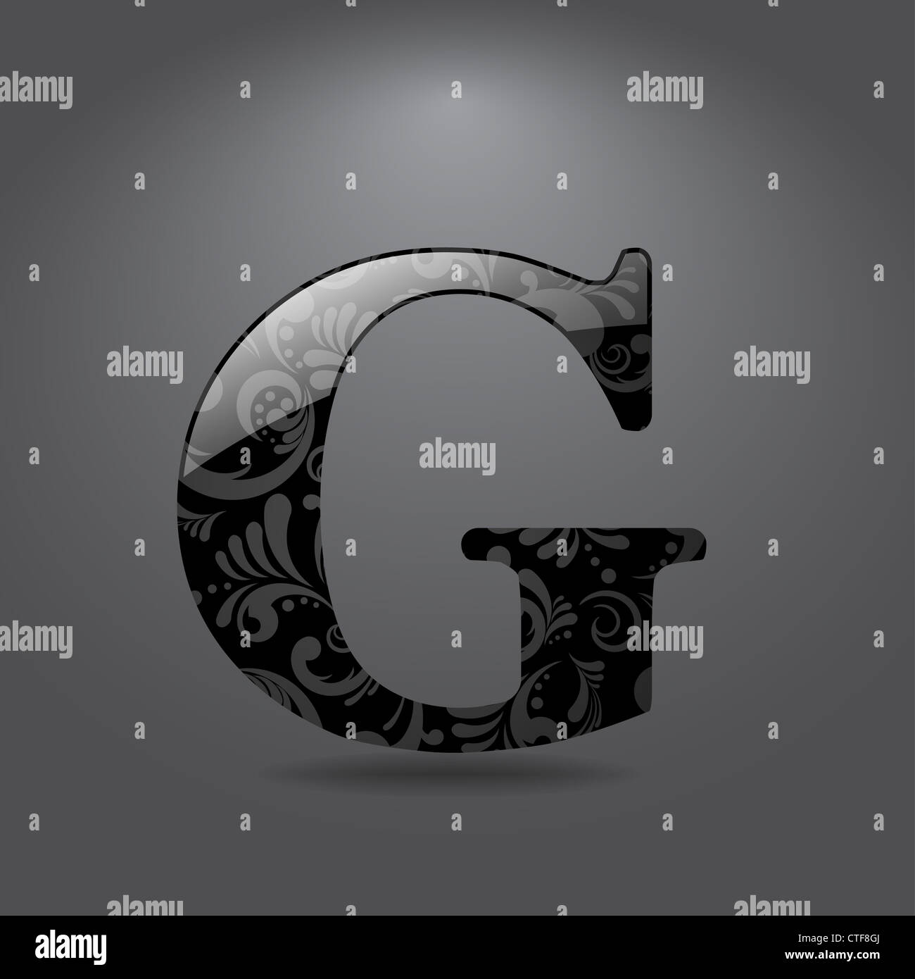Glossy letter G isolated on gray background Stock Photo