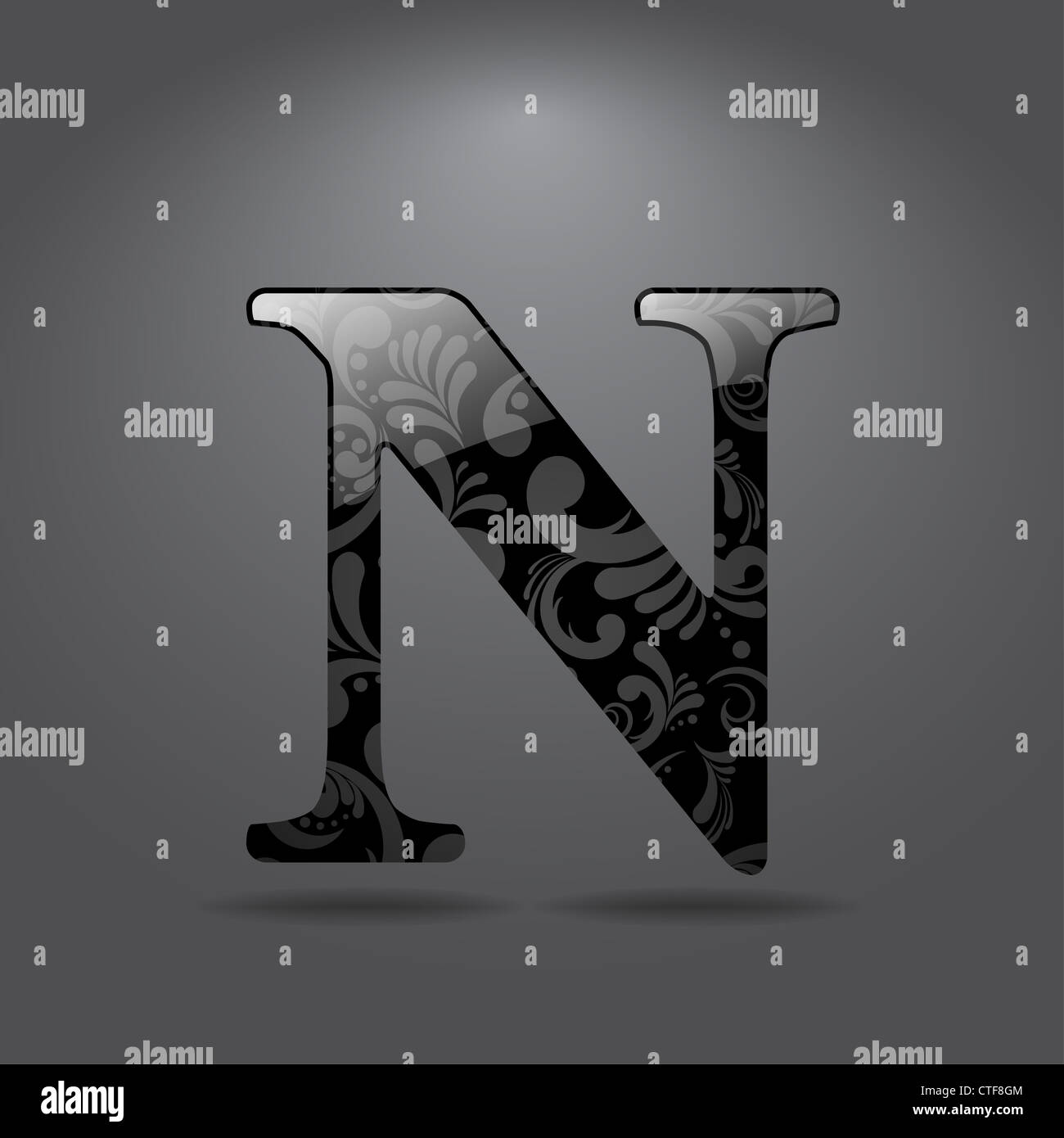 Glossy letter N isolated on gray background Stock Photo