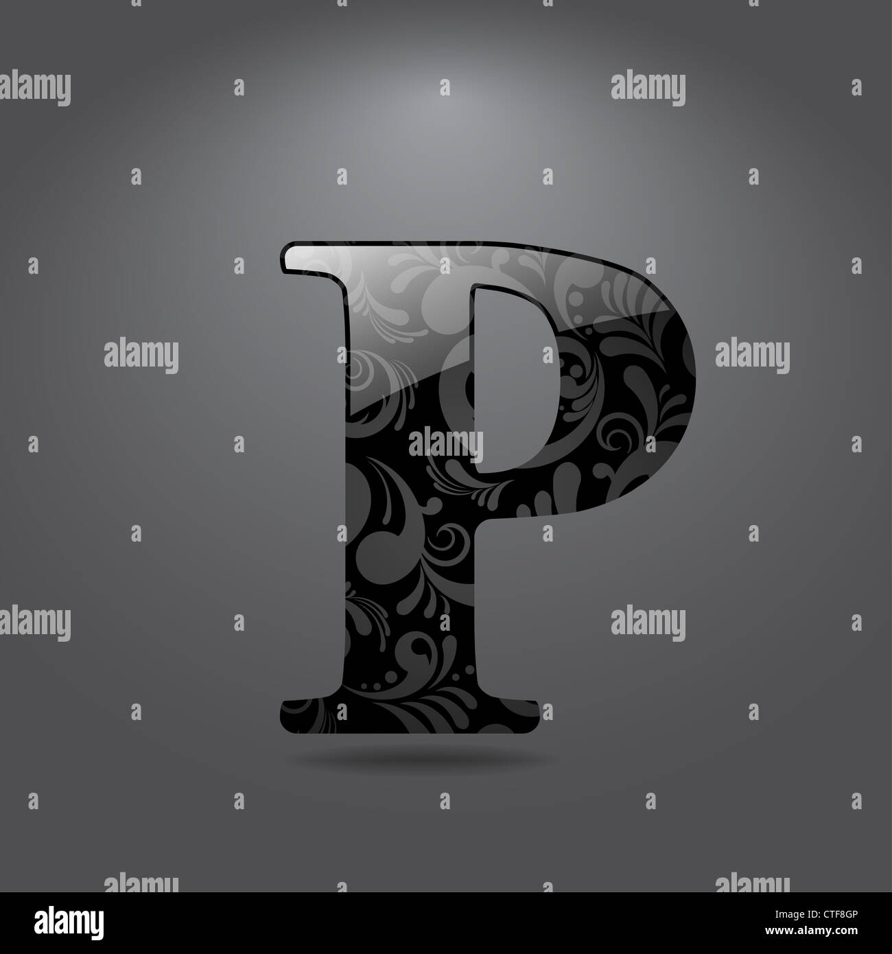 Glossy letter P isolated on gray background Stock Photo