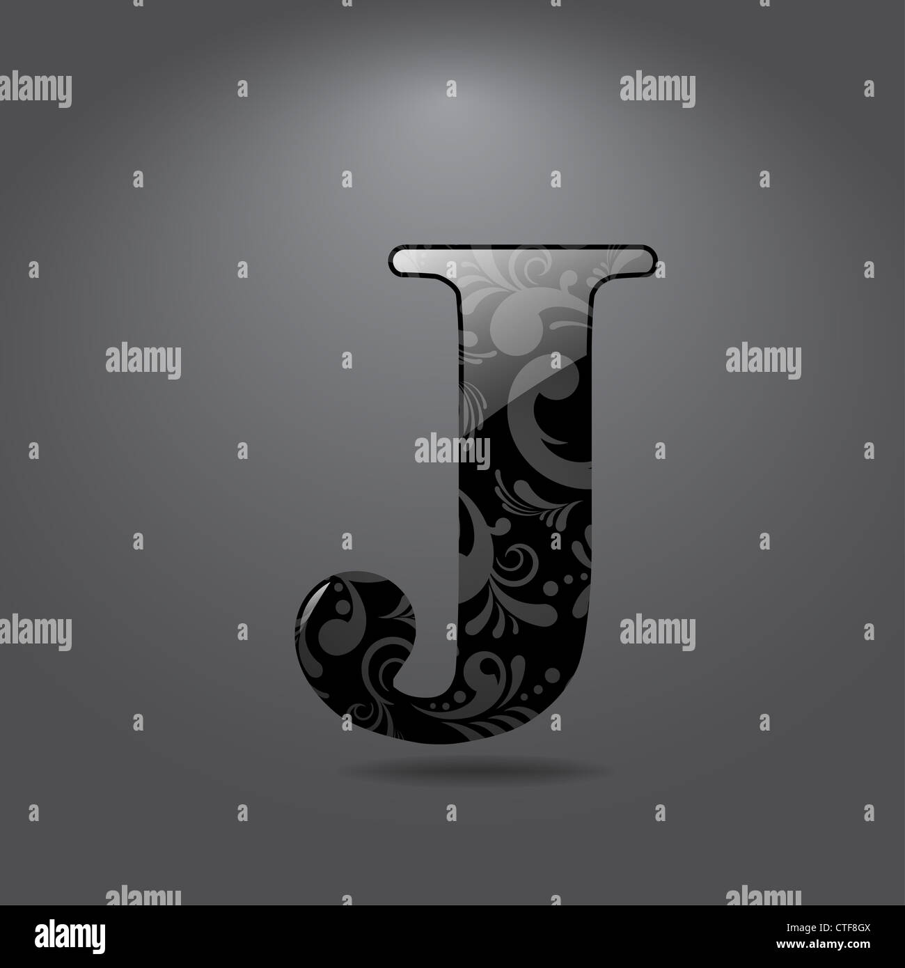 Glossy letter J isolated on gray background Stock Photo