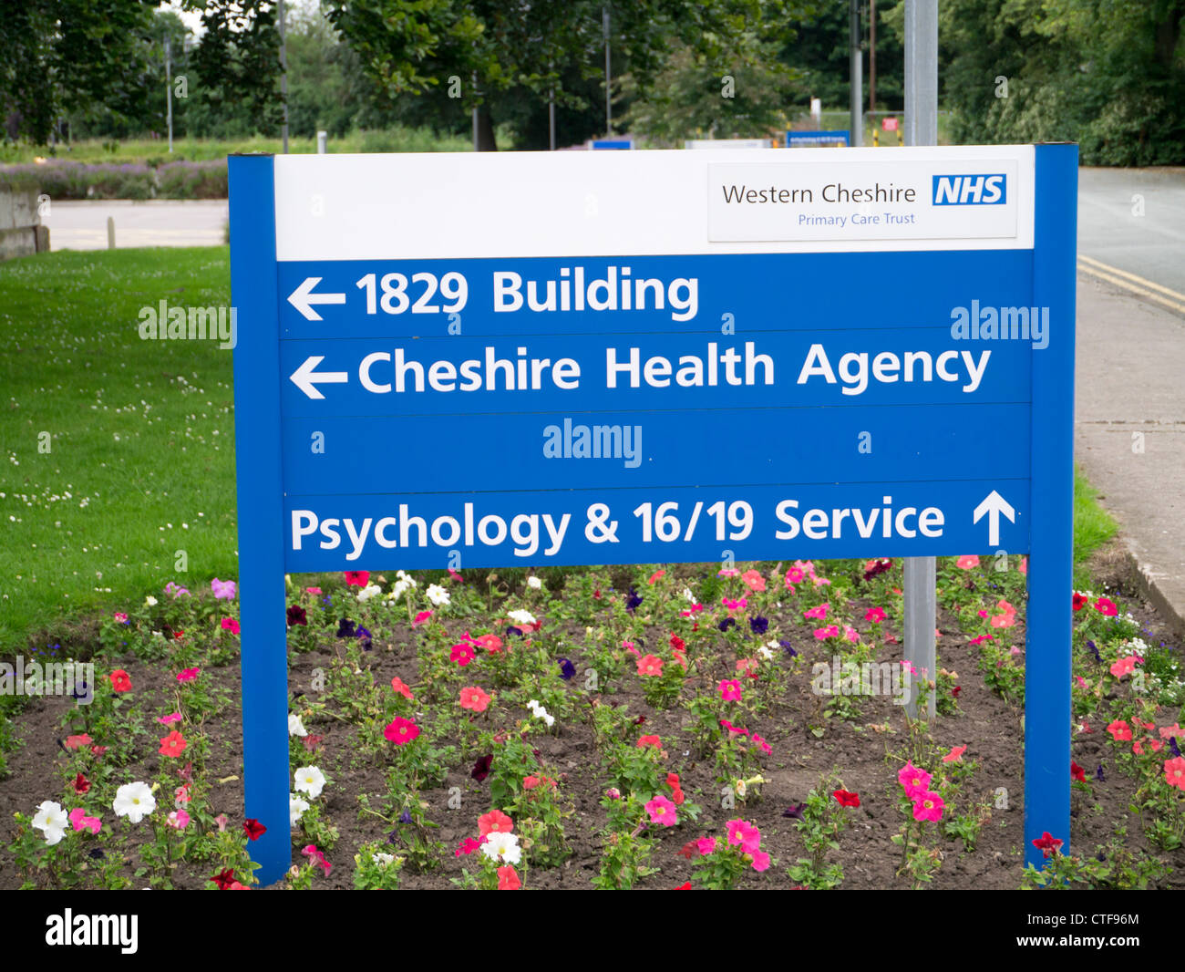 Signs giving directions to various departments on the site of the Countess of Chester Hospital in Chester. Stock Photo