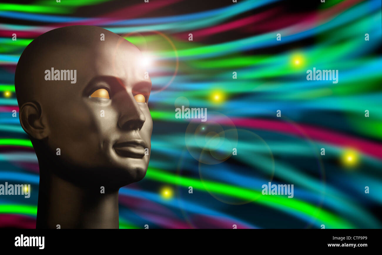 Android head watching swirling colors Stock Photo