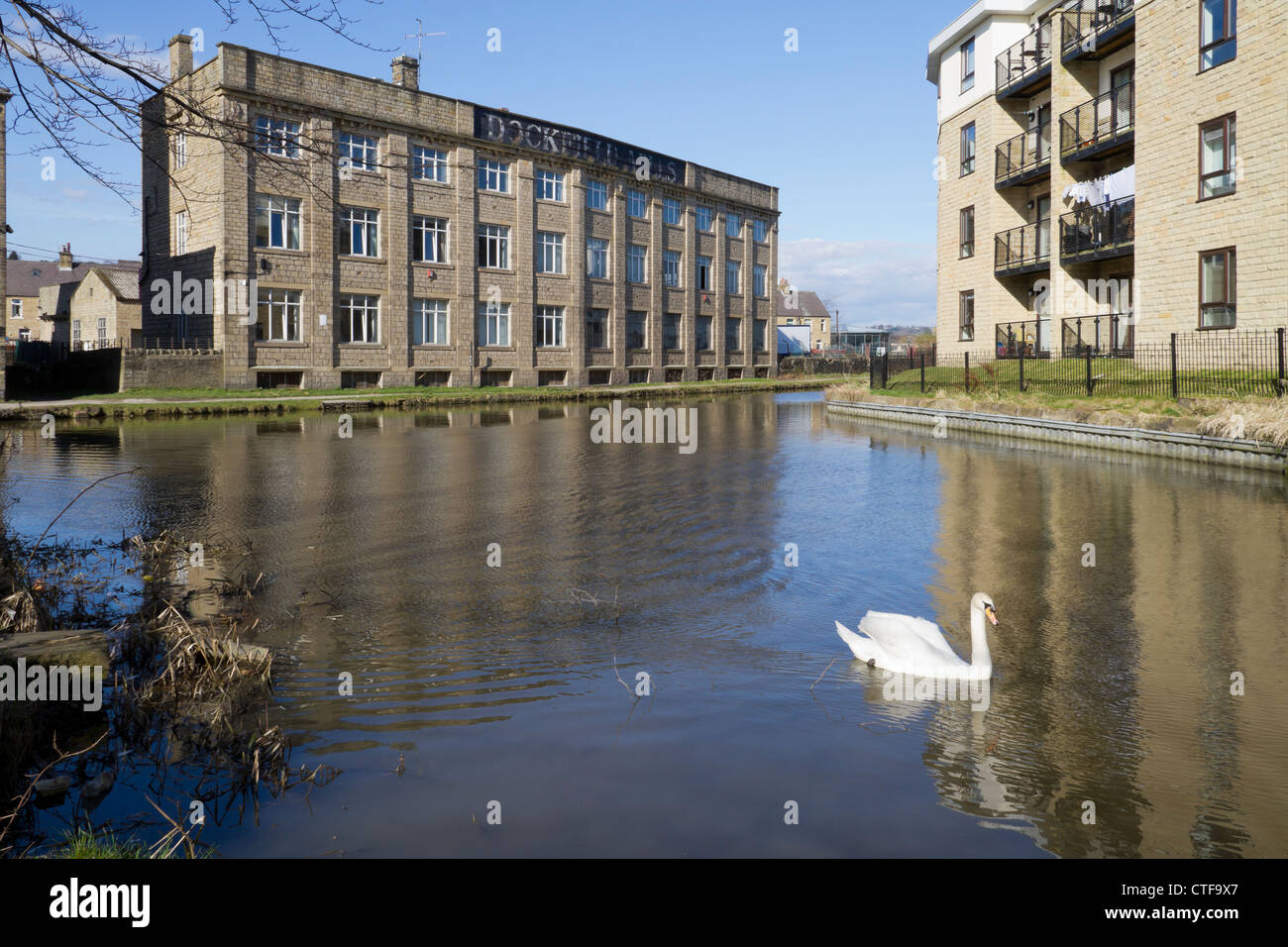 Dockfield Mills, by the Leeds Liverpool Canal at Shipley. Stock Photo