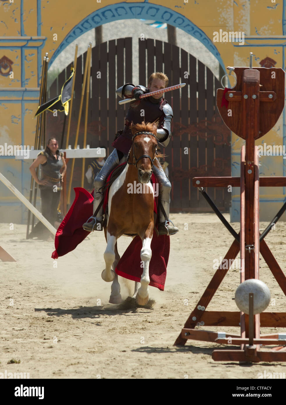 Medieval Knight training for a jousting match Stock Photo Alamy