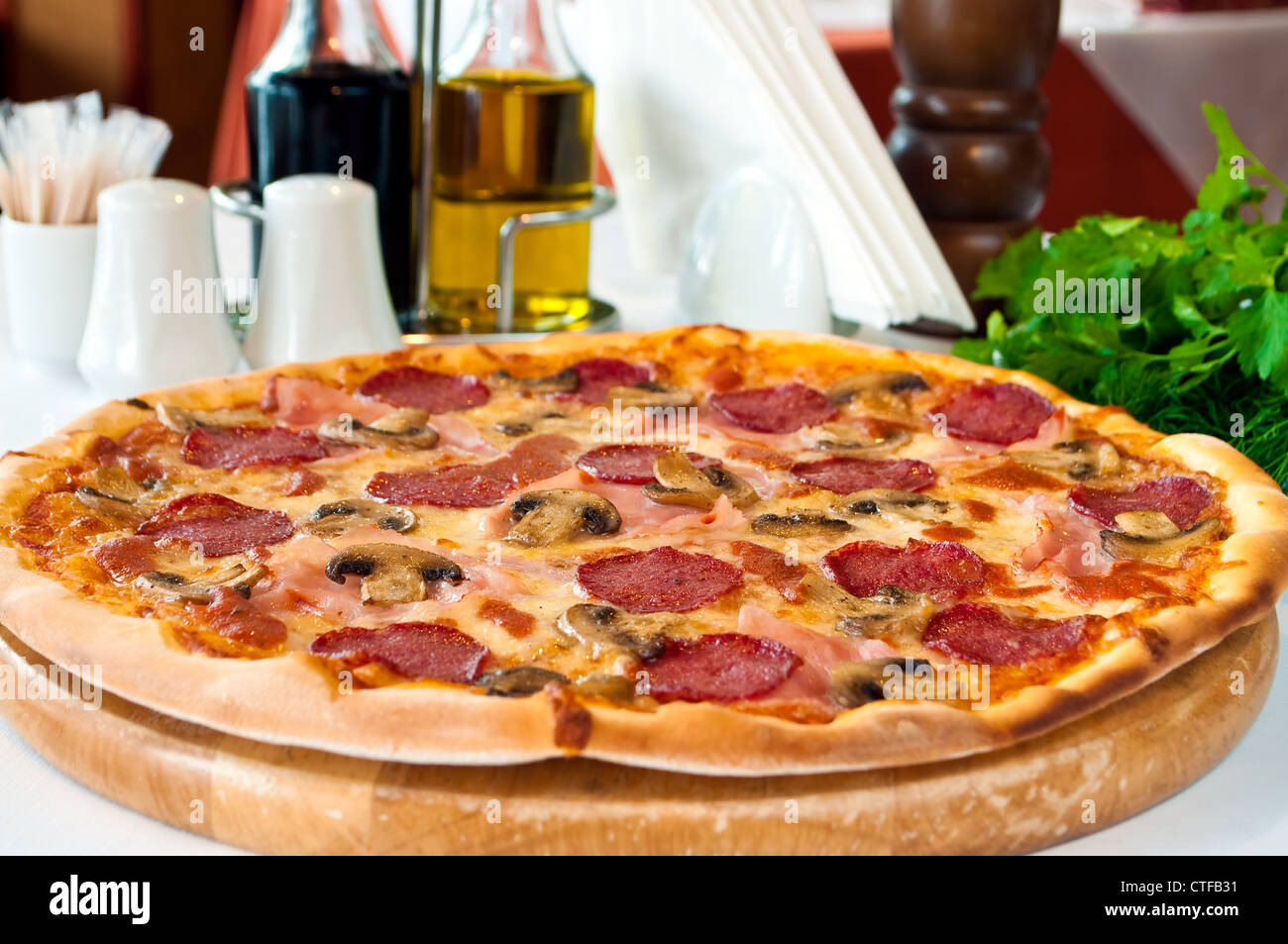 This is a closeup of a pizza Stock Photo