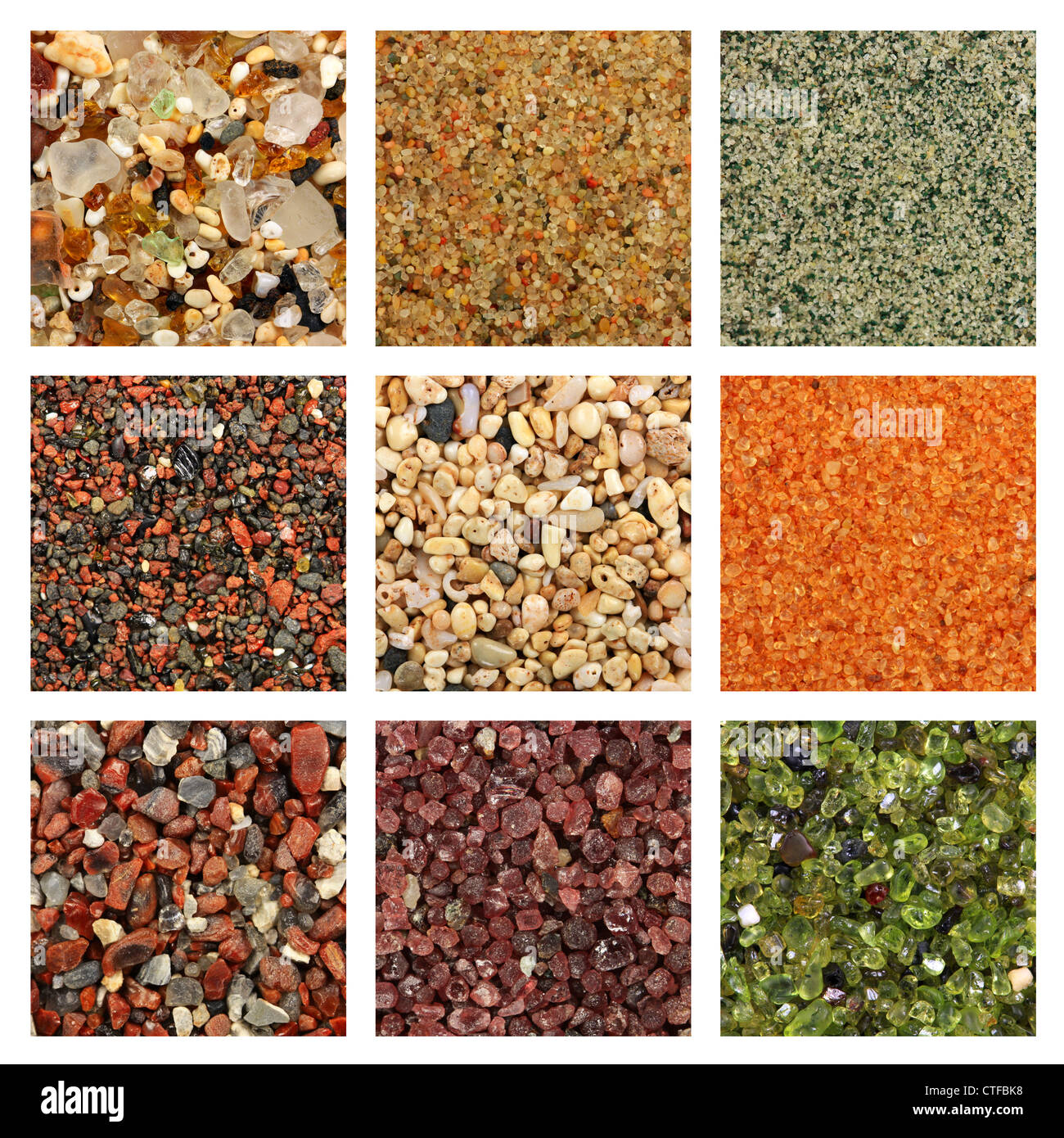 Collage of colorful sand samples Stock Photo