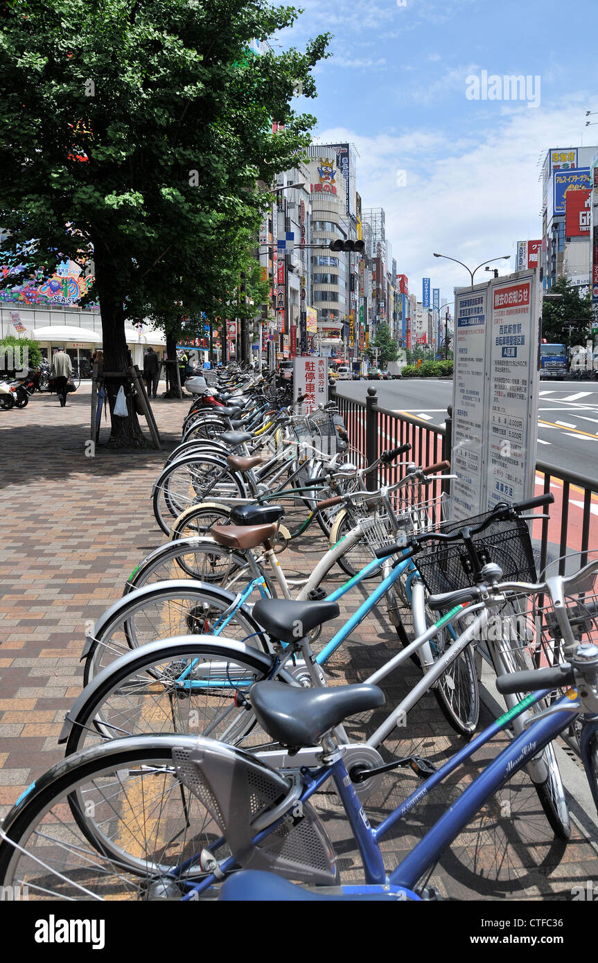 street scene, bicycle parking, Shinjuku Tokyo Japan Asia Stock Photo