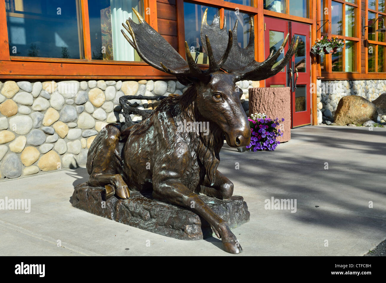 A bronze statue of a bull moose. Alaska, USA. Stock Photo