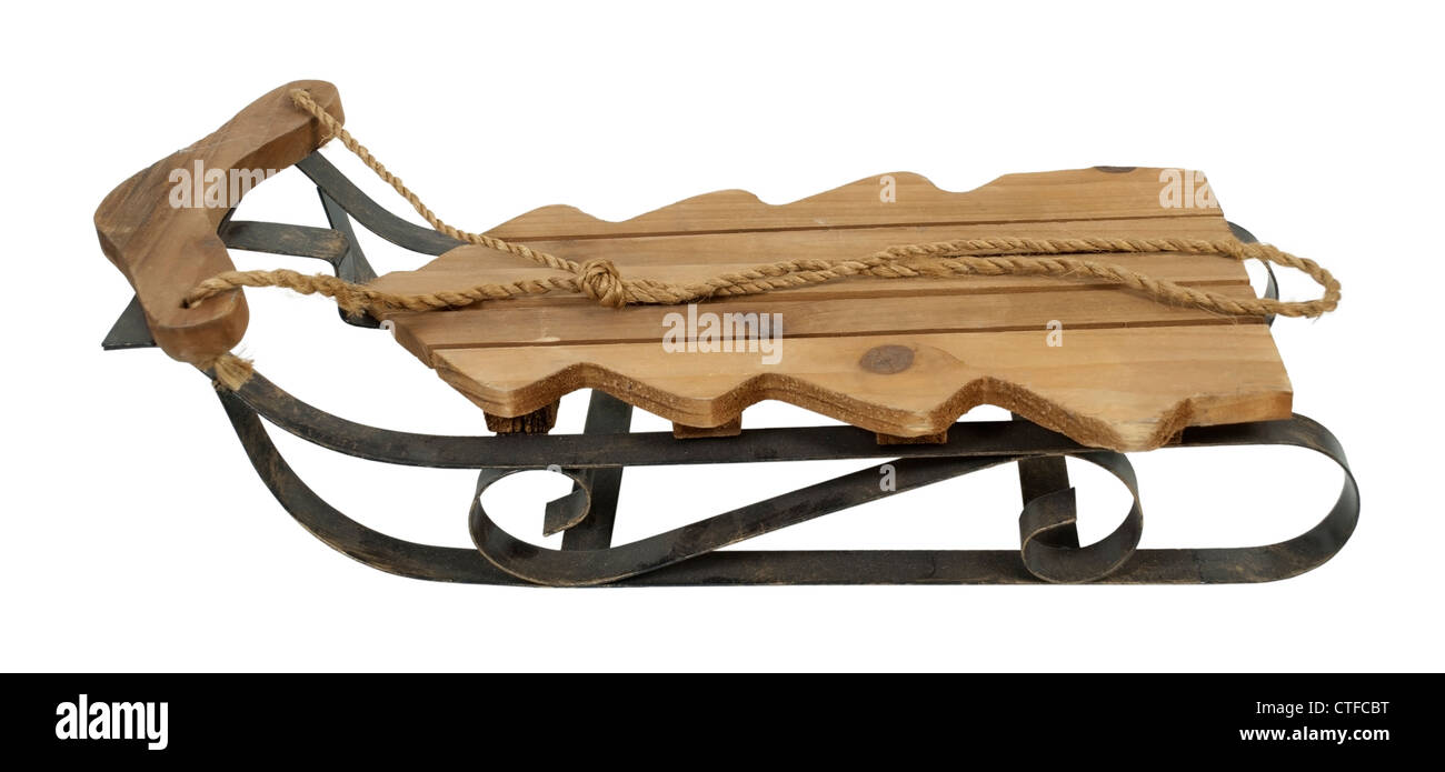 Wooden Snow sled in the shape of a tree with metal runners - path ...