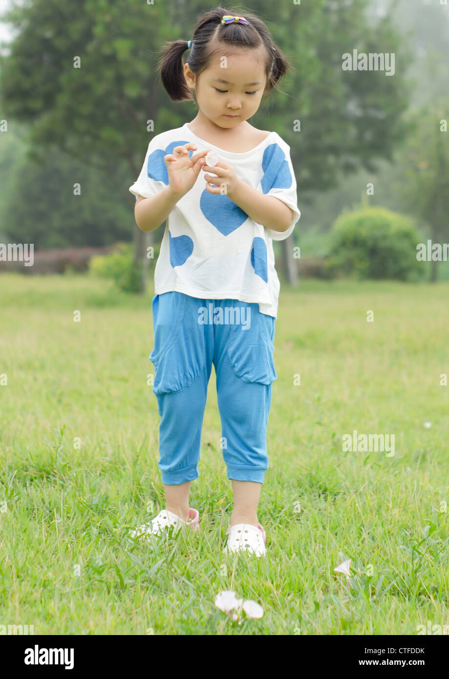 The little girl on the grass flowers Stock Photo - Alamy