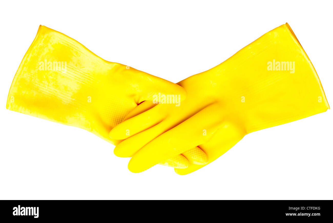 Two rubber gloves, shaking hands Stock Photo Alamy