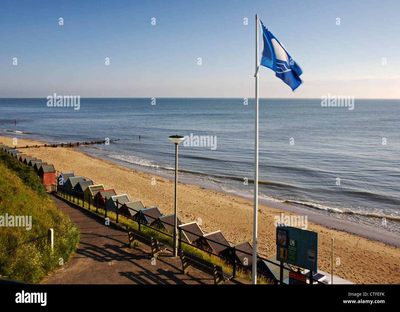 A view of the beach with Blue Flag award from the cliff top at