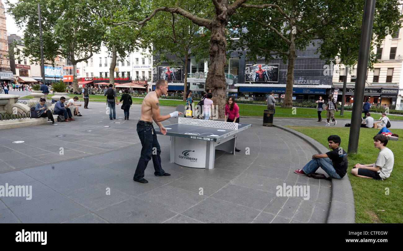 People playing table tennis at Leicester Square, London, England, UK Stock Photo Alamy