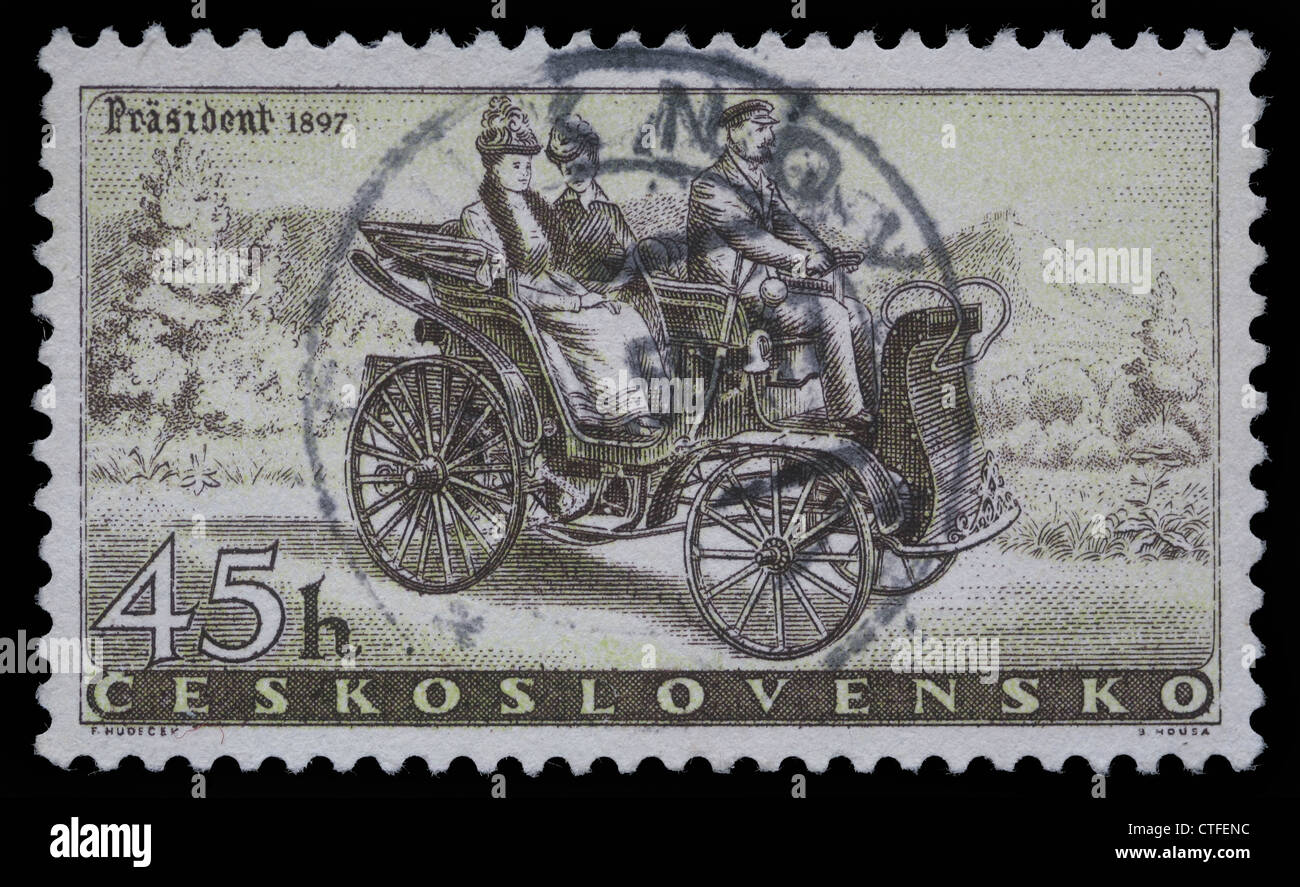 CZECHOSLOVAKIA - CIRCA 1958: A stamp printed in Czechoslovakia, shows Prasident Car of 1897, circa 1958 Stock Photo