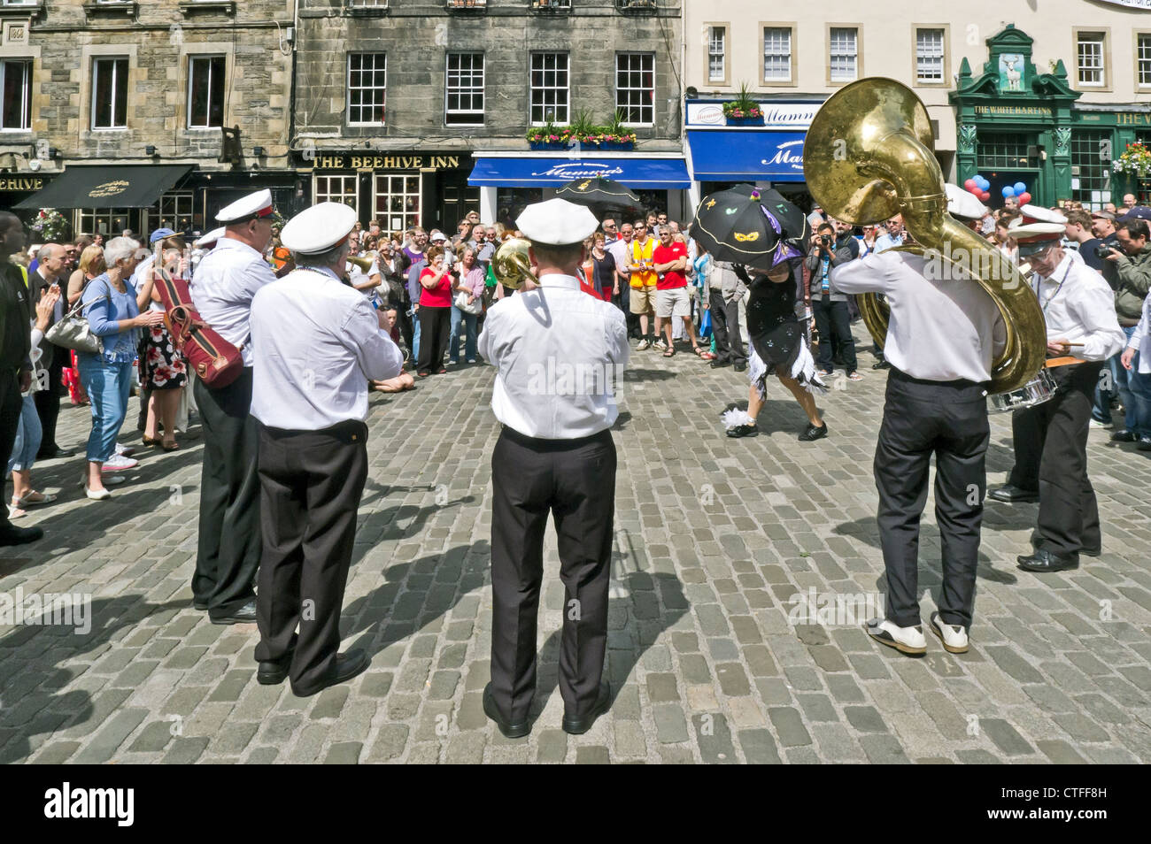 The Criterion Brass band plays in the Grassmarket at the opening of the