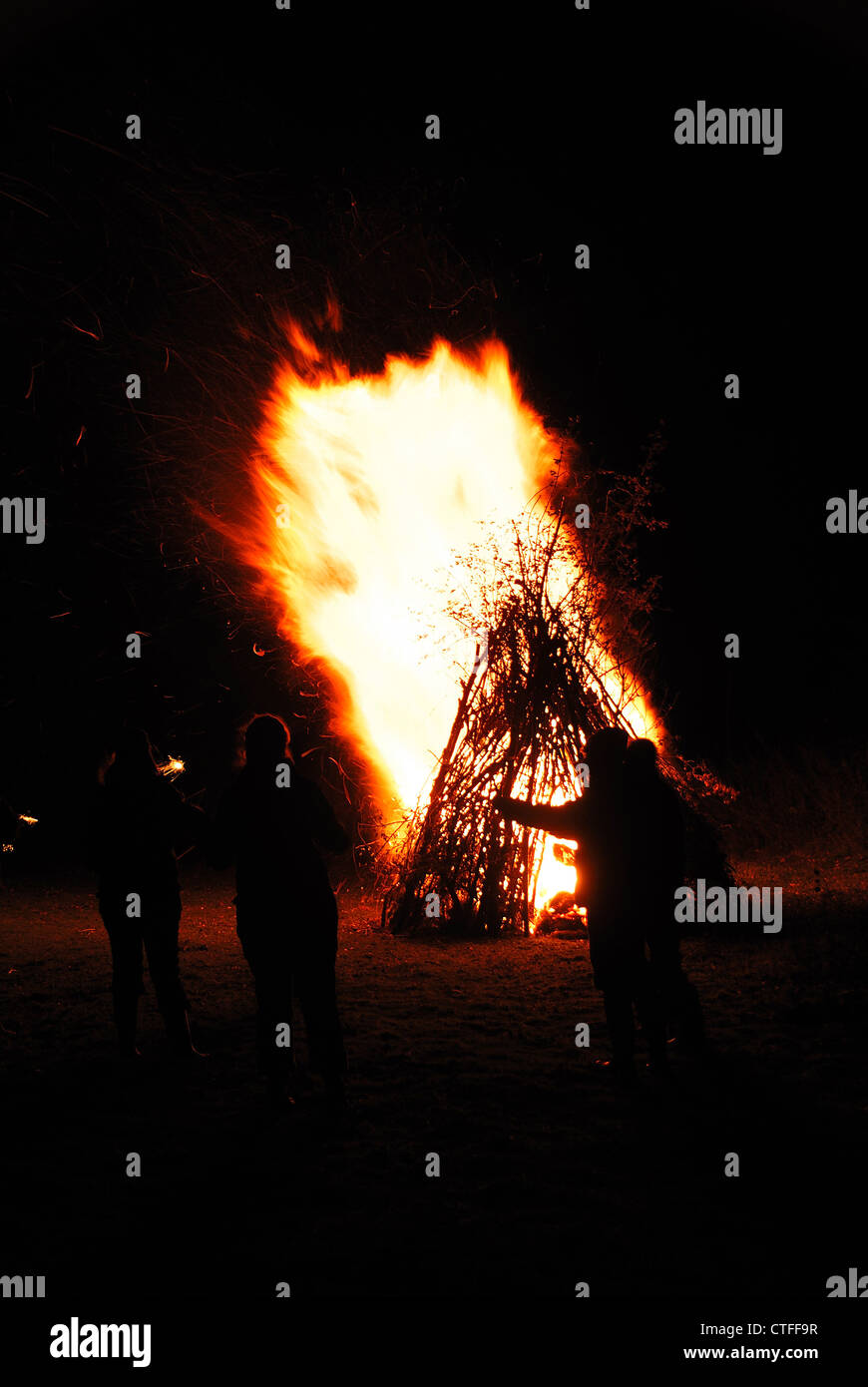 A large bonfire on the 5th November UK Stock Photo
