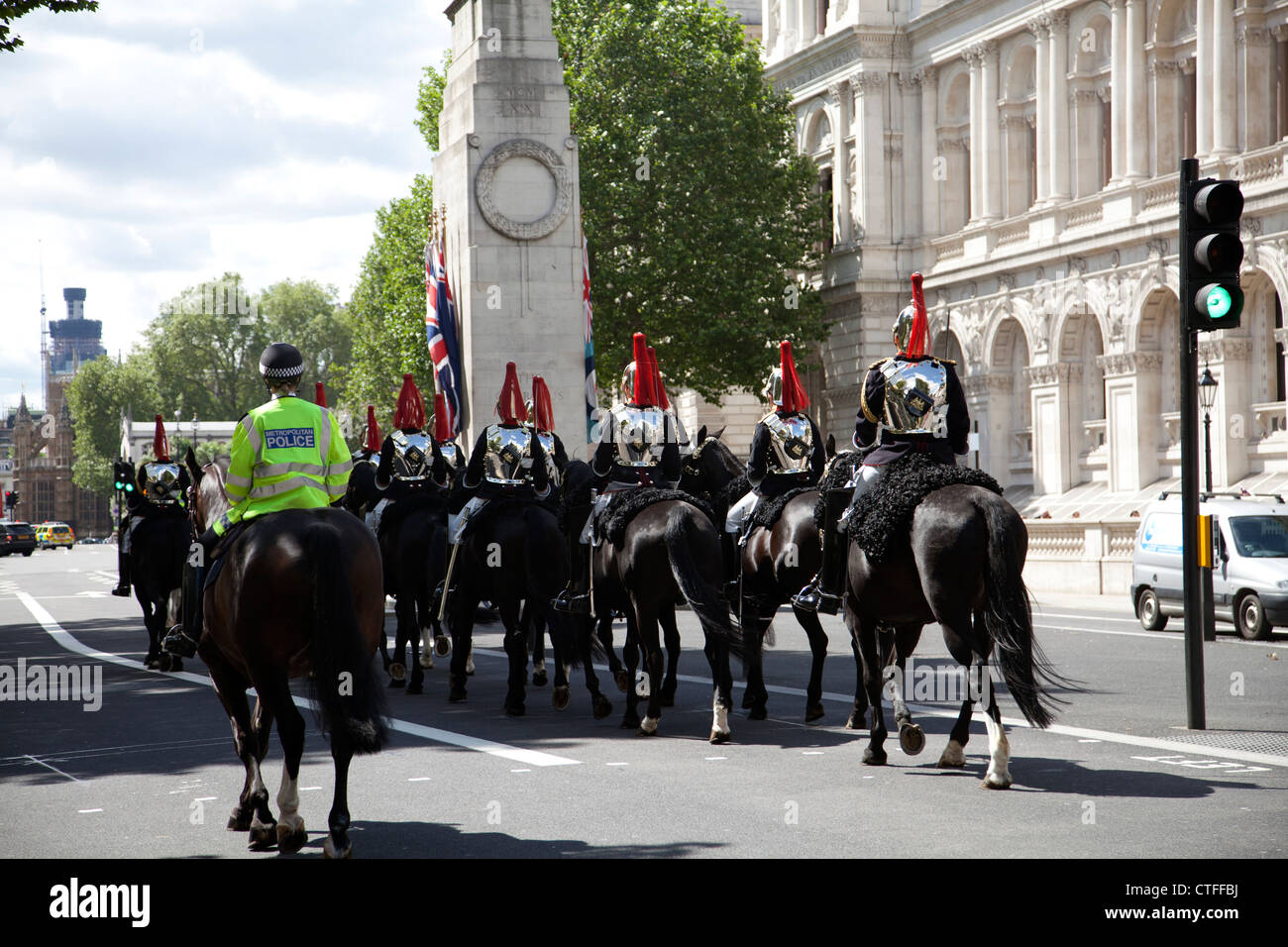 Horse Guards Moving Down Whitehall London UK Stock Photo Alamy