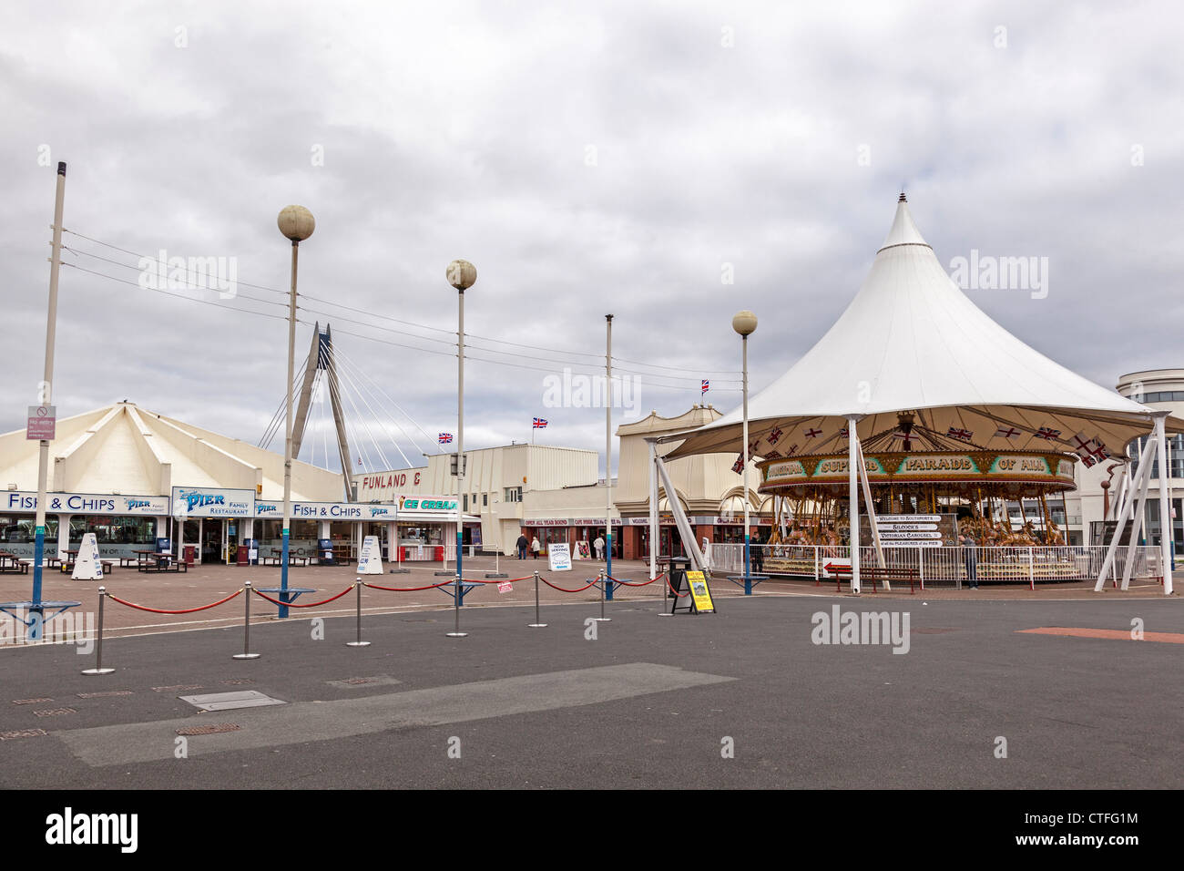 Amusements and Funland at the entrance to Southport pier. Stock Photo