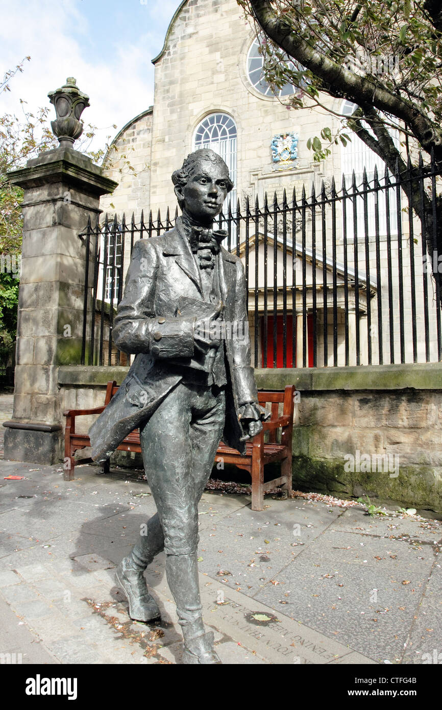 A bronze statue of Robert Fergusson,an Edinburgh born poet. Stock Photo