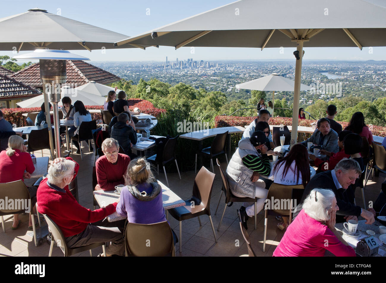 People relaxing in a restaurant on the summit of Mt CootTha in Brisbane Stock Photo Alamy