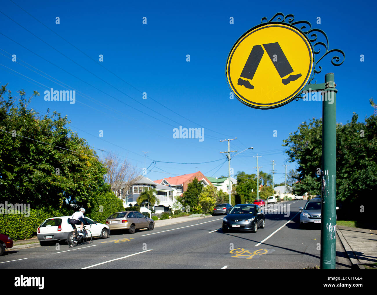 A sign for a pedestrian crossing in Brisbane in Queensland Australia