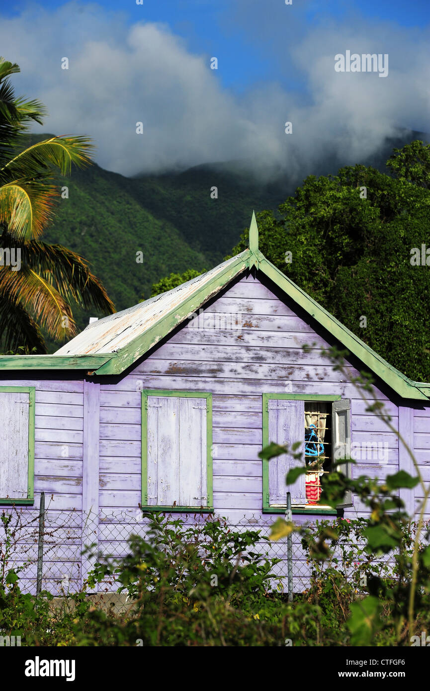 Caribbean West Indies St. Kitts and Nevis An old purple wooden house