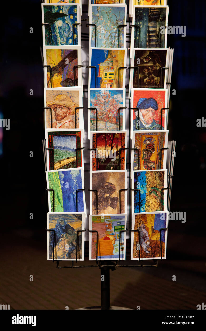 The Netherlands, Amsterdam, Postcard stand at souvenir shop near Van Gogh Museum. Stock Photo